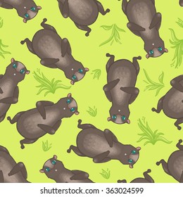 Vector seamless pattern with groundhogs on green background with green grass. Pattern for groundhog day.