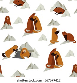 Vector seamless pattern with groundhogs. Rodent pattern for wrapping, holiday, textile, polygraphy, t-shirt, game, web design