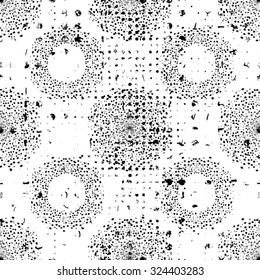 Vector Seamless Pattern with Grunge Elements , Halftone dots , Ink Blots And Brush Strokes .