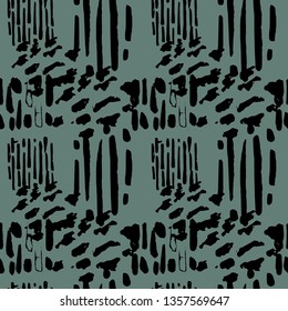 Vector seamless pattern with grunge hand drawn texture, black on green background. Great for printing and textile design.