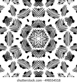 Vector seamless pattern of grunge hatching. Doodle brush line pattern. Black and white drawing of hand drawn elements
