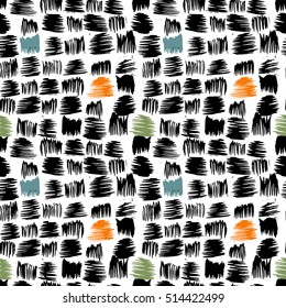 Vector seamless pattern of grunge hatching. Doodle brush line pattern. Black and white drawing of hand drawn elements