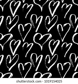 Vector seamless pattern with grunge hearts. Happy Valentines Day background. Vector illustration.
