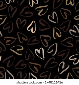 Vector seamless pattern with grunge hearts of different colors of chocolate on black background. Discrimination African people in USA, police violence. Stop racism, Human Right of Black People concept