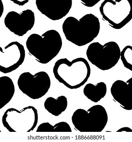 Vector seamless pattern with grunge hearts isolated on white background. Symbol of St. Valentine's day. Greeting cards background. Wrapping paper with endless elements 