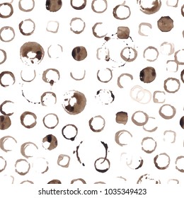 Vector seamless pattern with grunge ink prints. Round shapes and circles in broun sepia color for stylish design.