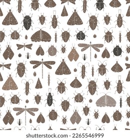 Vector seamless pattern with grunge insects illustrations.
