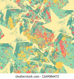 Vector Seamless Pattern with Grunge Star Elements.