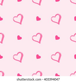 Vector seamless pattern with grunge watercolor hearts. In pink and white colors.