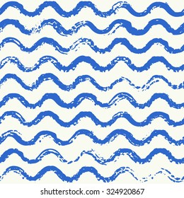 Vector seamless pattern. Grungy sketch illustration. Nautical sea background. Rough navy blue waves on white background.