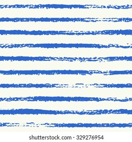 Vector seamless pattern. Grungy sketch illustration. Nautical sea background. Rough navy blue stripes on white background.