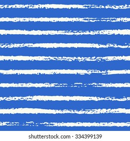 Vector seamless pattern. Grungy sketch illustration. Nautical sea background. Rough white stripes on blue background.