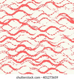 Vector seamless pattern. Grungy sketch illustration. Nautical sea background. Rough red stormy waves on white background.