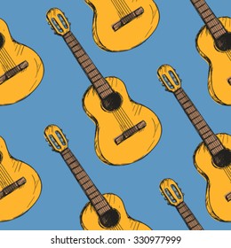 Vector seamless pattern with guitars on it