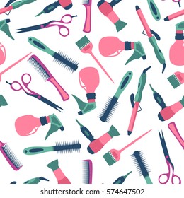 Vector seamless pattern of hairdresser and equipment