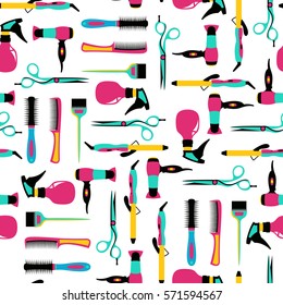 Vector seamless pattern of hairdressing color equipment