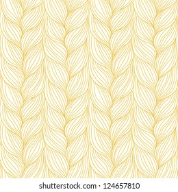 Vector seamless pattern with hairstyle of light brown plaits. Decorative illustration of interweaving of braids. Ornamental background in the form of a knitted fabric. Stylized textured yarn close-up