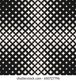 Vector seamless pattern, halftone texture with floral geometric shapes, carved crosses. Abstract monochrome background, gradually transition. Dark design element for prints, covers, textile, digital