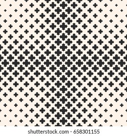 Vector seamless pattern, halftone texture with floral geometric shapes, carved crosses. Abstract monochrome background, gradually transition. Design element for prints, decor, tiling, fabric, covers
