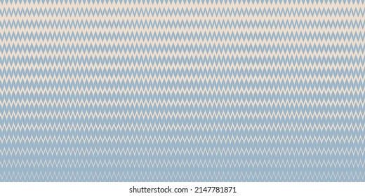 Vector seamless pattern with halftone zigzag stripes. Abstract geometric background with wavy horizontal zig zag lines. Blue and beige repeat chevron texture. Retro vintage style. Repeat geo design