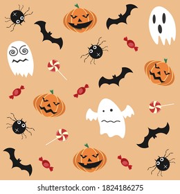 Vector seamless pattern with Halloween attributes