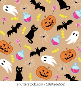 Vector seamless pattern with Halloween attributes