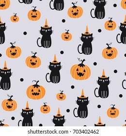 Vector seamless pattern for Halloween and cat   pumpkin 