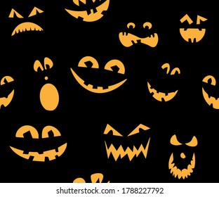 vector seamless pattern for halloween. concept of all saints' eve. Jack Lantern smiles. pumpkins with faces.