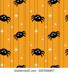 Vector seamless pattern for Halloween cute. Spider, lines, starss on Halloween theme. On wight background.