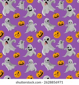 
Vector seamless pattern Halloween cute ghost image, funny ghost image, pumpkin ghost image, wallpaper background image, editable color.