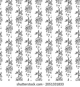 Vector seamless pattern for Halloween day with black line on transparent hand drawn background. Scary,horror doodle style print.Design for wrapping paper,packaging,textiles,coloring pages,wallpaper.