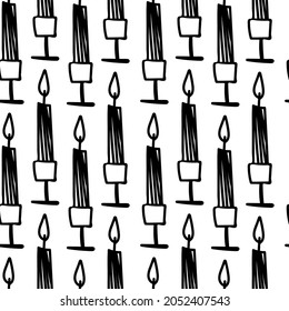 Vector seamless pattern for Halloween day with black line on transparent hand drawn background.Scary,horror doodle style print.Design for packaging,textiles,fabric,backdrop,wallpaper,scrapbook paper.