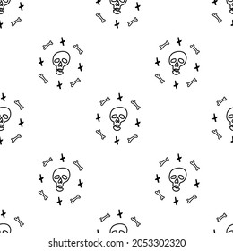 Vector seamless pattern for Halloween day with black line on transparent hand drawn background. Scary,horror doodle style print.Design for wrapping paper,packaging,textiles,coloring pages,wallpaper.