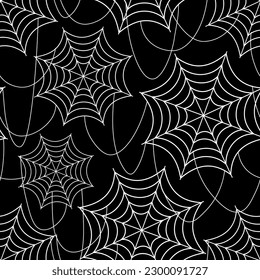 Vector seamless pattern for Halloween design with spider cobweb in white and black colours