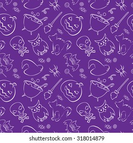 Vector seamless pattern with Halloween design elements. Repeating Halloween background for wrapping paper, scrap-booking or textile design.