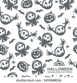 Vector seamless pattern with Halloween elements. Design for greeting card, gift box, wallpaper, fabric, web design.