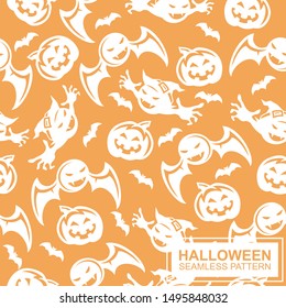 Vector seamless pattern with Halloween elements. Design for greeting card, gift box, wallpaper, fabric, web design.