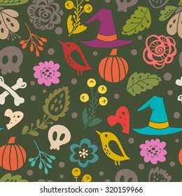 Vector seamless pattern of Halloween elements.