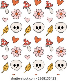 Vector seamless pattern of Halloween groovy elements isolated on white background