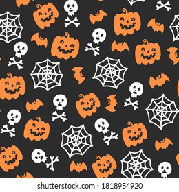 Vector Seamless pattern, Halloween holiday pattern background. Wrapping paper or fabric. Halloween invitation card. Greeting cards with traditional symbols.