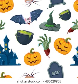 vector seamless pattern of Halloween icons set