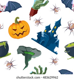 vector seamless pattern of Halloween icons set isolate on white background.