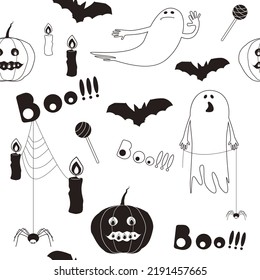 Vector seamless pattern, Halloween, line drawing