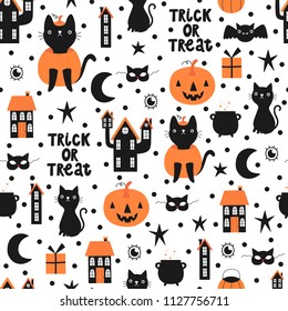 Vector seamless pattern for halloween on white background.