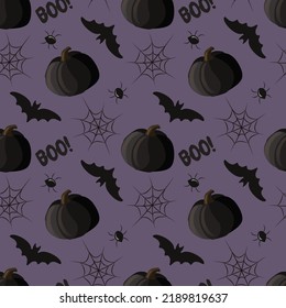 vector seamless pattern for halloween. patter with black pumpkins, cobwebs and spiders