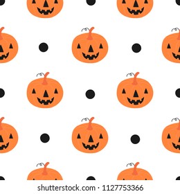 Vector seamless pattern for halloween with pumpkin.