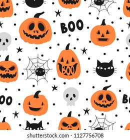 Vector seamless pattern for halloween with pumpkin on white background