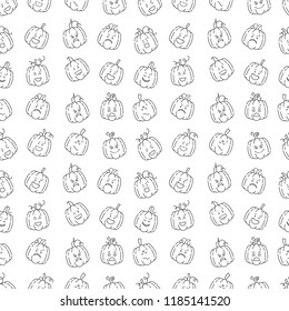 Vector seamless pattern with Halloween pumpkin line icon,  outline vector signs isolated 