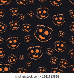 Vector seamless pattern for Halloween. Pumpkin. Black pattern. Black Pumpkin. Orange eyes. Burning eyes