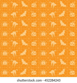 Vector seamless pattern for Halloween. Pumpkin, spider and other items on Halloween theme. 